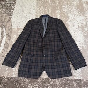 Stafford Signature Blazer Mens 42L Brown Glen Plaid Wool Slim Fit Jacket Preppy